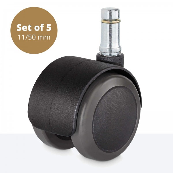 Hard floor casters (11mm Ø pin & 50mm Ø caster) – Set of 5