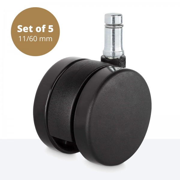 Soft floor casters (11mm Ø pin & 60mm Ø caster) – Set of 5