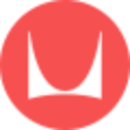Mi­ni­ma­lis­tisches rotes Herman Miller Logo mit zwei abwärts gerichteten halbkreisförmigen Linien und einem spitzen Winkel in der Mitte, die ein abstraktes M darstellen