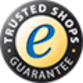 Rundes Trusted Shops Gütesiegel Logo mit gelb-blauem Farbverlauf und dem Buchstaben 'e' in der Mitte, umgeben von der Aufschrift 'TRUSTED SHOPS GUARANTEE'